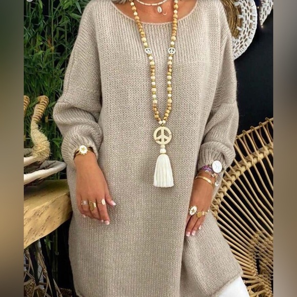 ✨NEW Bohemian Beige Necklace with Peace Pendant - Picture 2 of 3